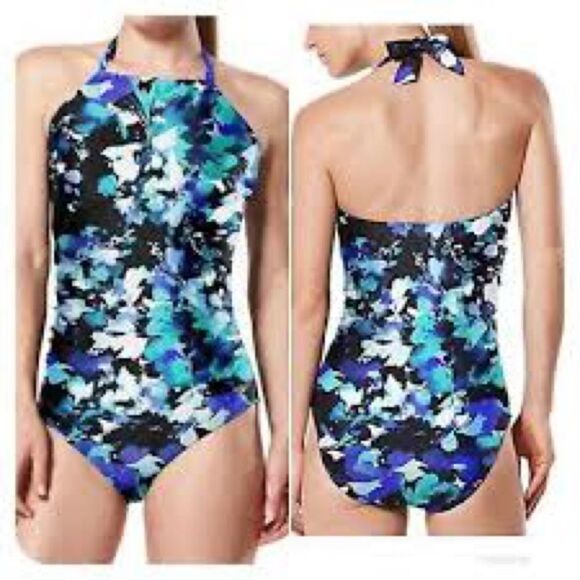 Speedo Blue Floral Halter Bathing Suit - Picture 1 of 10